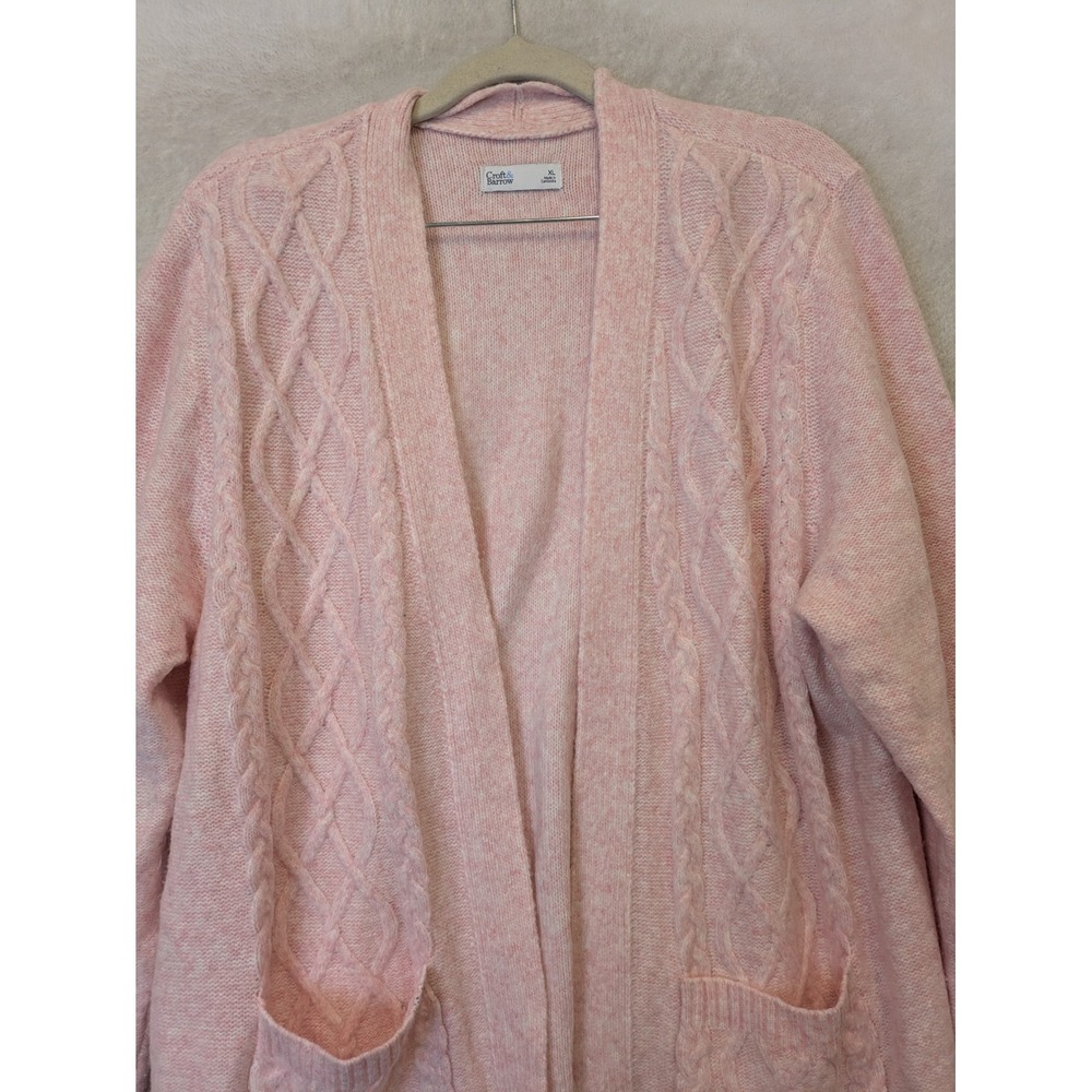 Croft & Barrow Cardigan Women's XL Pink Cable Knit Open Front Pocket - Picture 3 of 10